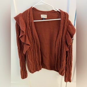 Universal Thread Ruffle Sleeve Cardigan in Rust